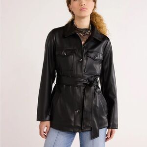 TIME & Tru | Women's Black Faux Leather Jacket with Belt – Size XS